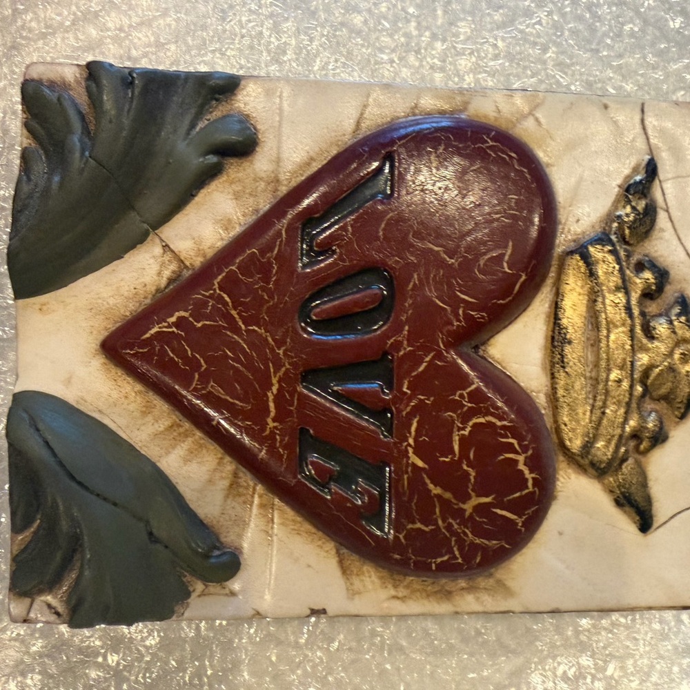 Sid Dickens Red Heart Ceramic Art with Gold Accents